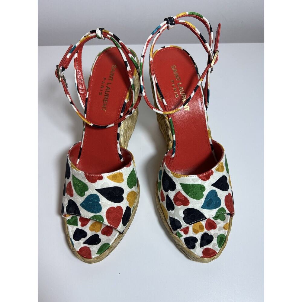 SAINT LAURENT Paloma Heart-Print Wedge Espadrilles Size 38.5 - Picture 3 of 12